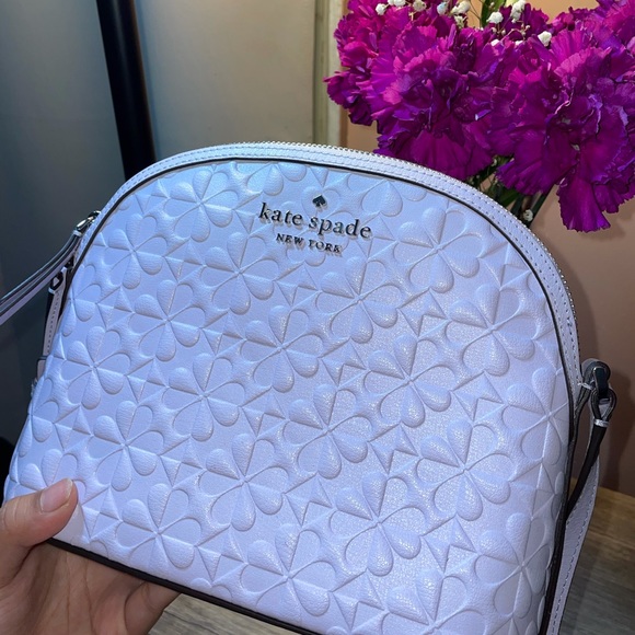Kate Spade Light Frozen Lilac Holly Spade Clover Geo Embossed Leather Crossbody - Picture 1 of 4